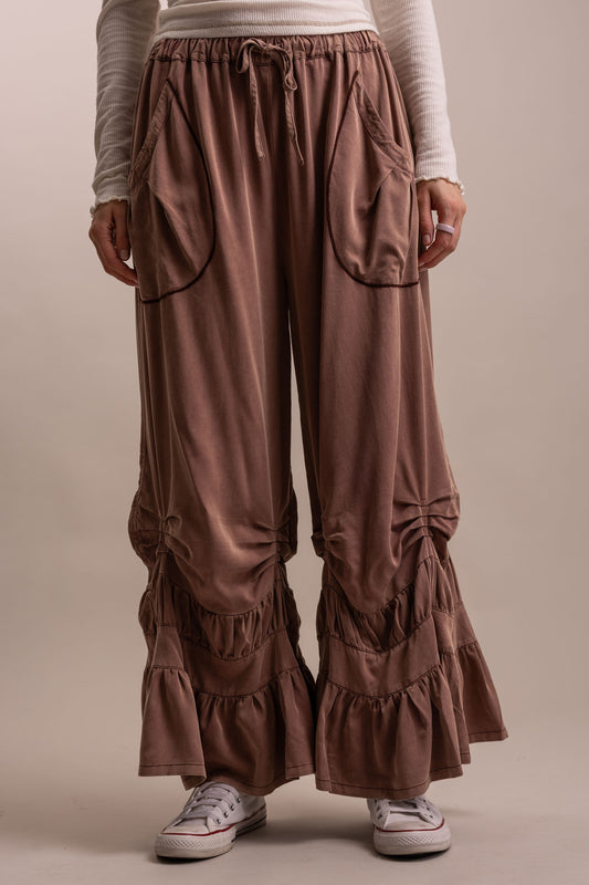 Cinched Ruffle Hem Bloomer Pants