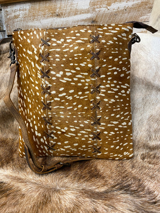 Brown Cowhide & Leather Crossbody