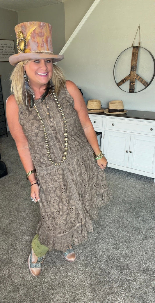 Sleeveless Eyelet Lace Slip Dress