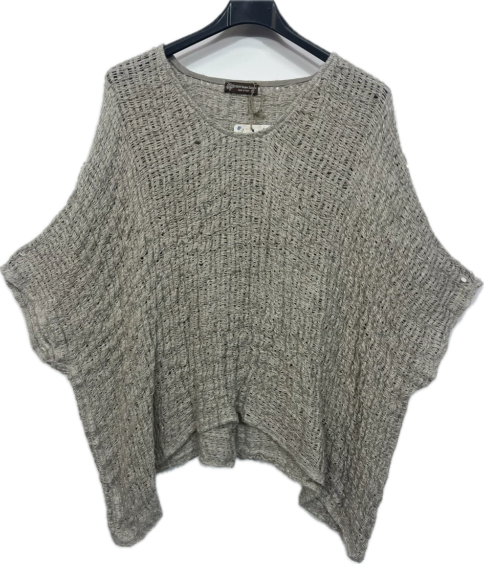 Linen Poncho Sweater-Camello
