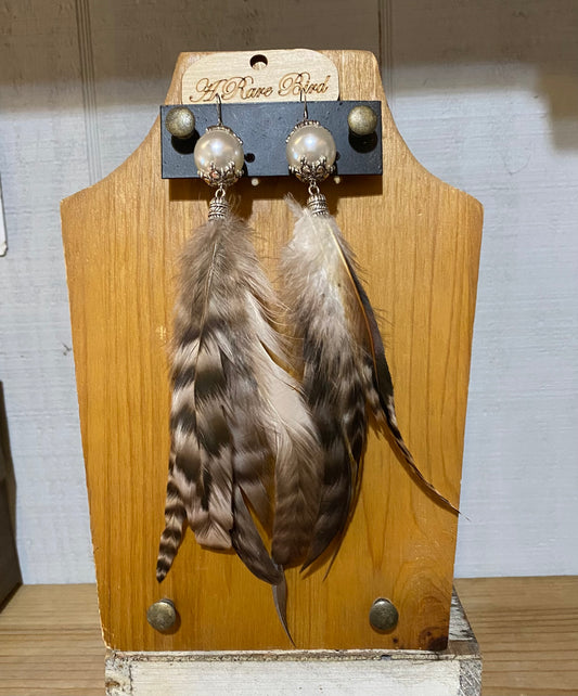 Pearls and Feather Earrings