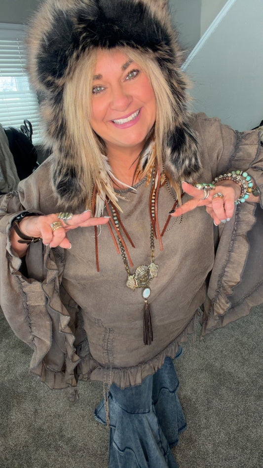 Solid Round Neck Ruffle Top