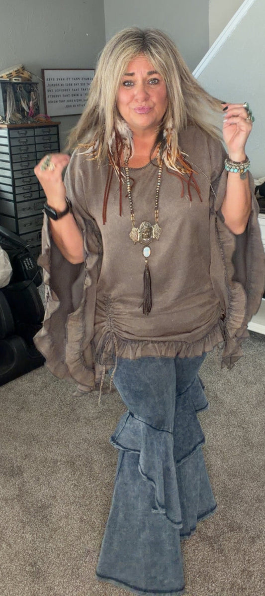 Solid Round Neck Ruffle Top