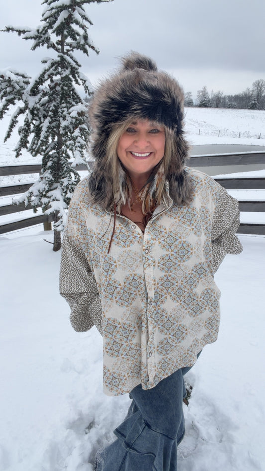 The Boho Mosiac Patchwork Button Down Top