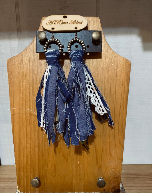 Denim Tassel Earrings