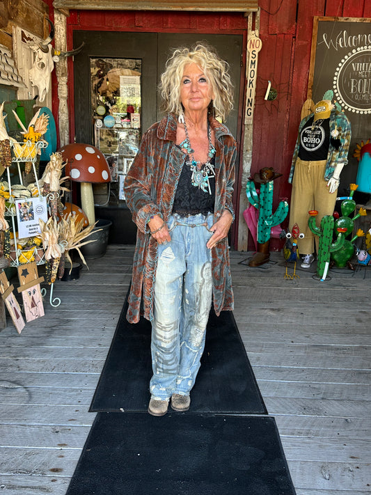 Printed Velvet Jacket With Rushing