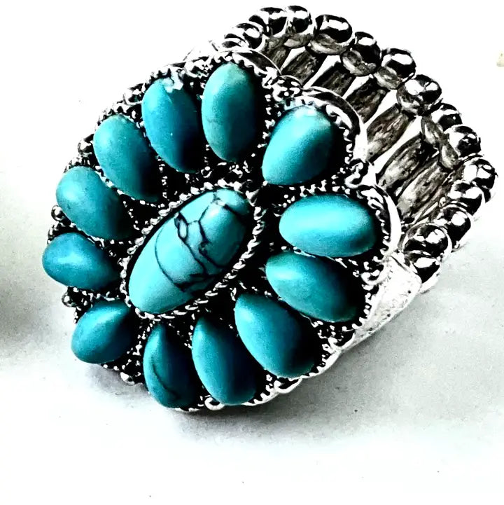 Flower W/Turq Stretch Ring FINAL SALE