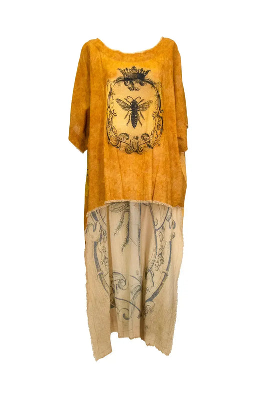 Hi-Lo Tunic with Queen Bee Print in Gold