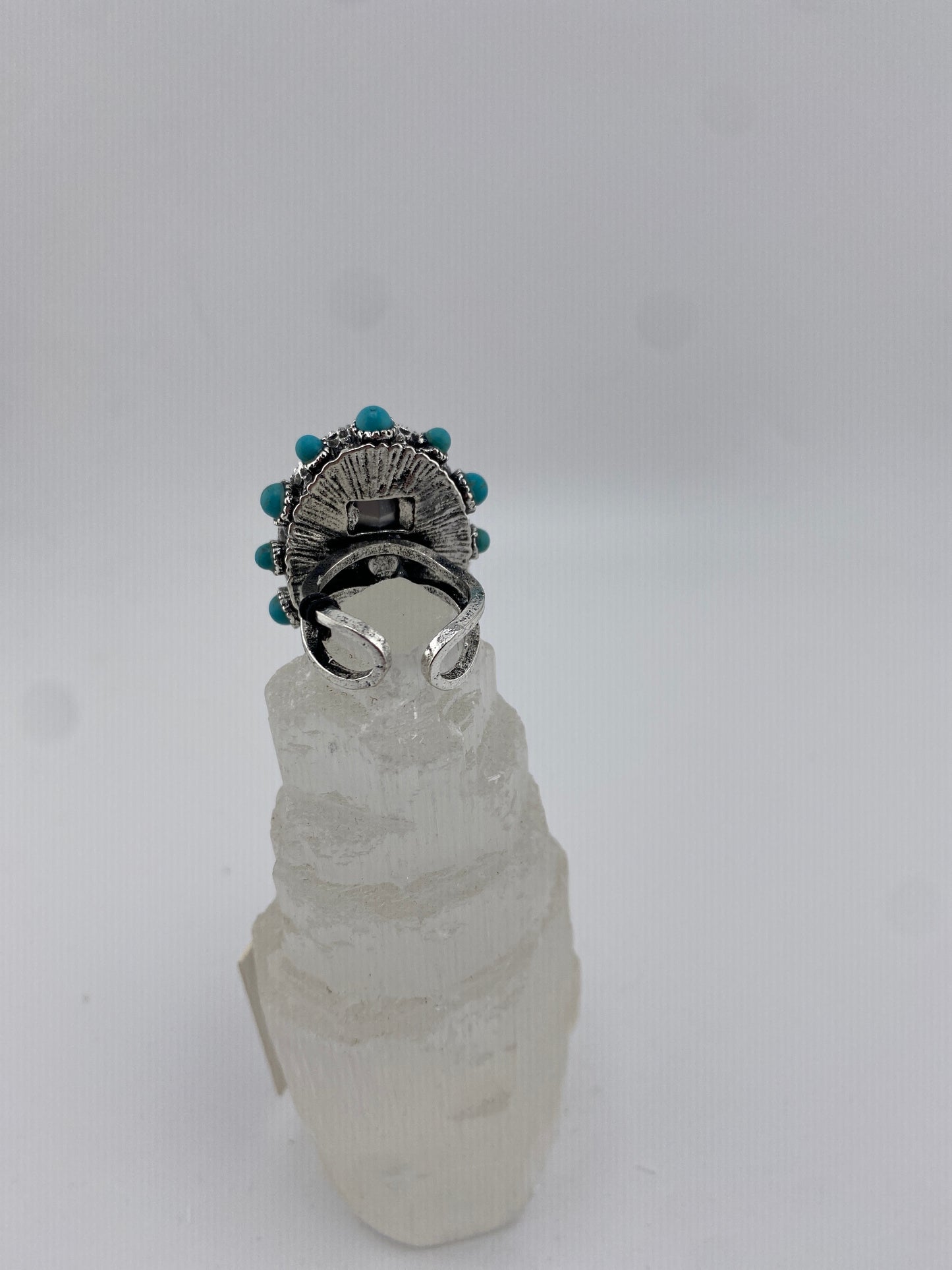 Crystal Oval Stone W/Turq Adjustable Ring FINAL SALE