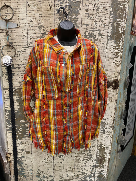 Snap Plaid Button Down Jacket