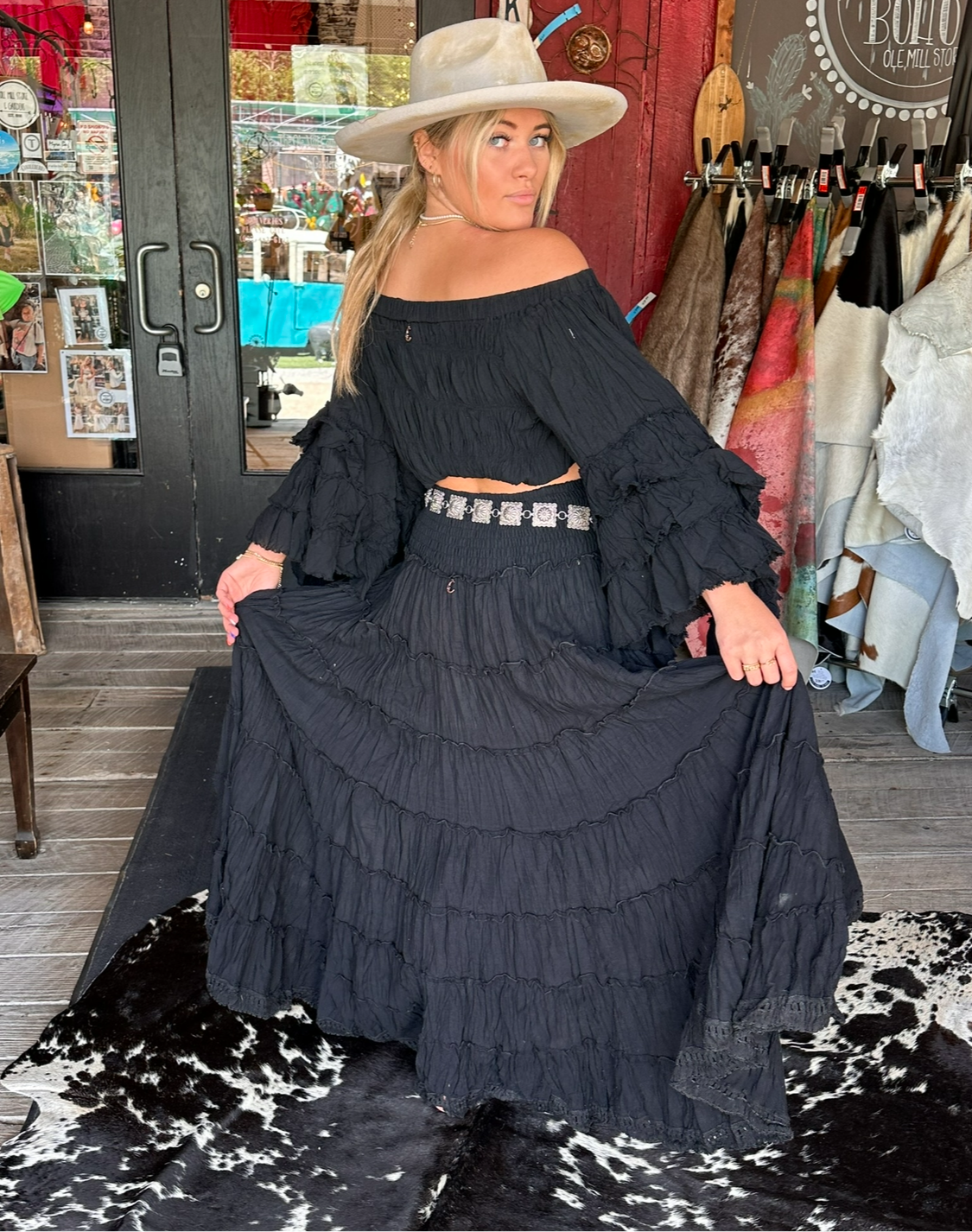 WC Crop Top-9 Black ruffle on off shoulder