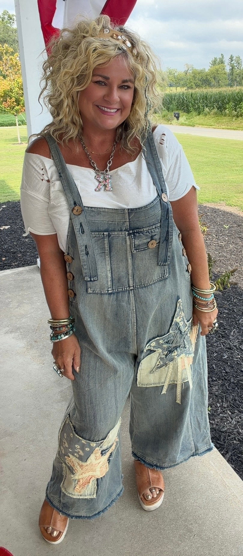 Denim Star Patchwork Bib Overalls