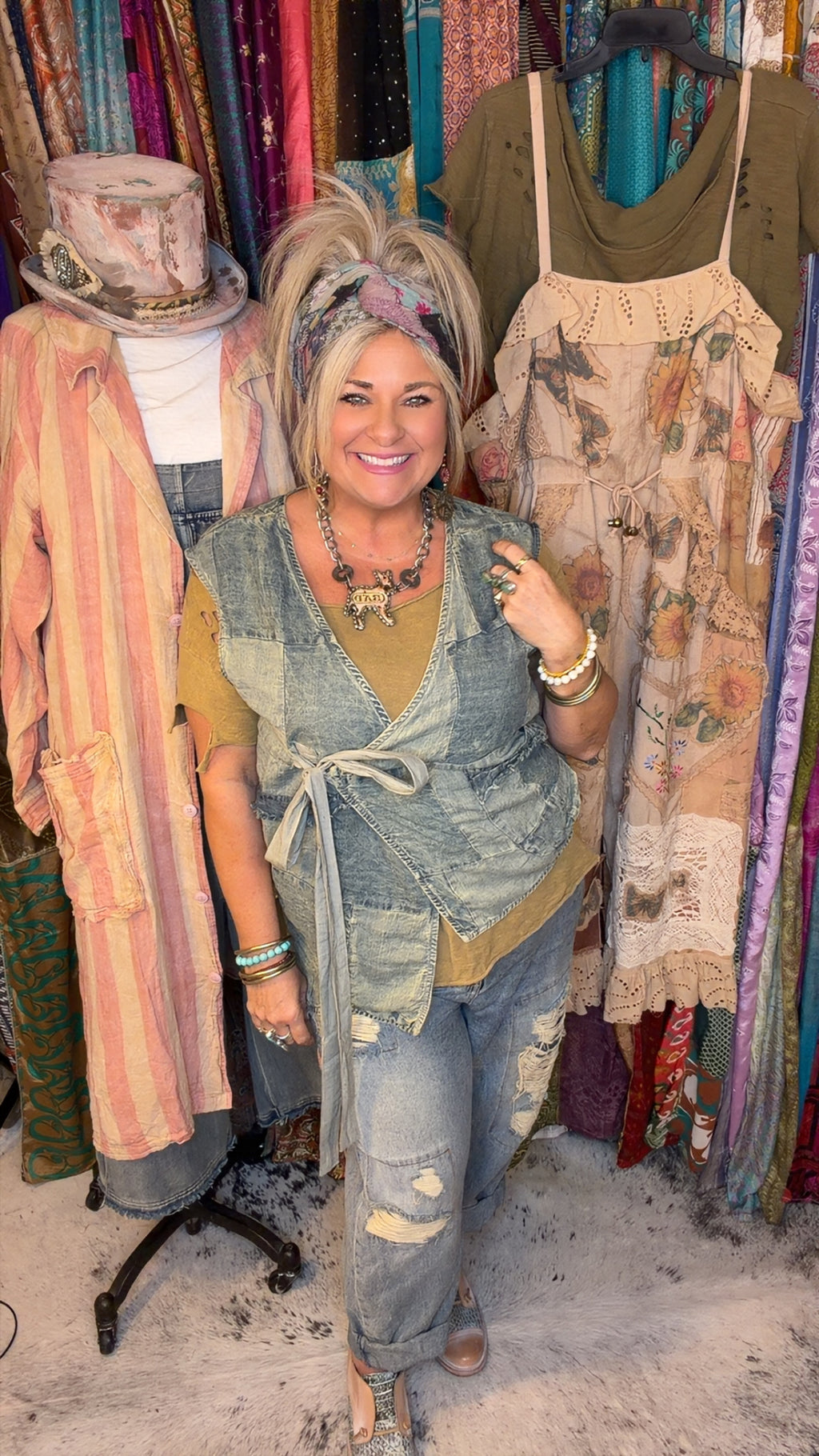 Patchwork Skies Wrap Top - Chambray