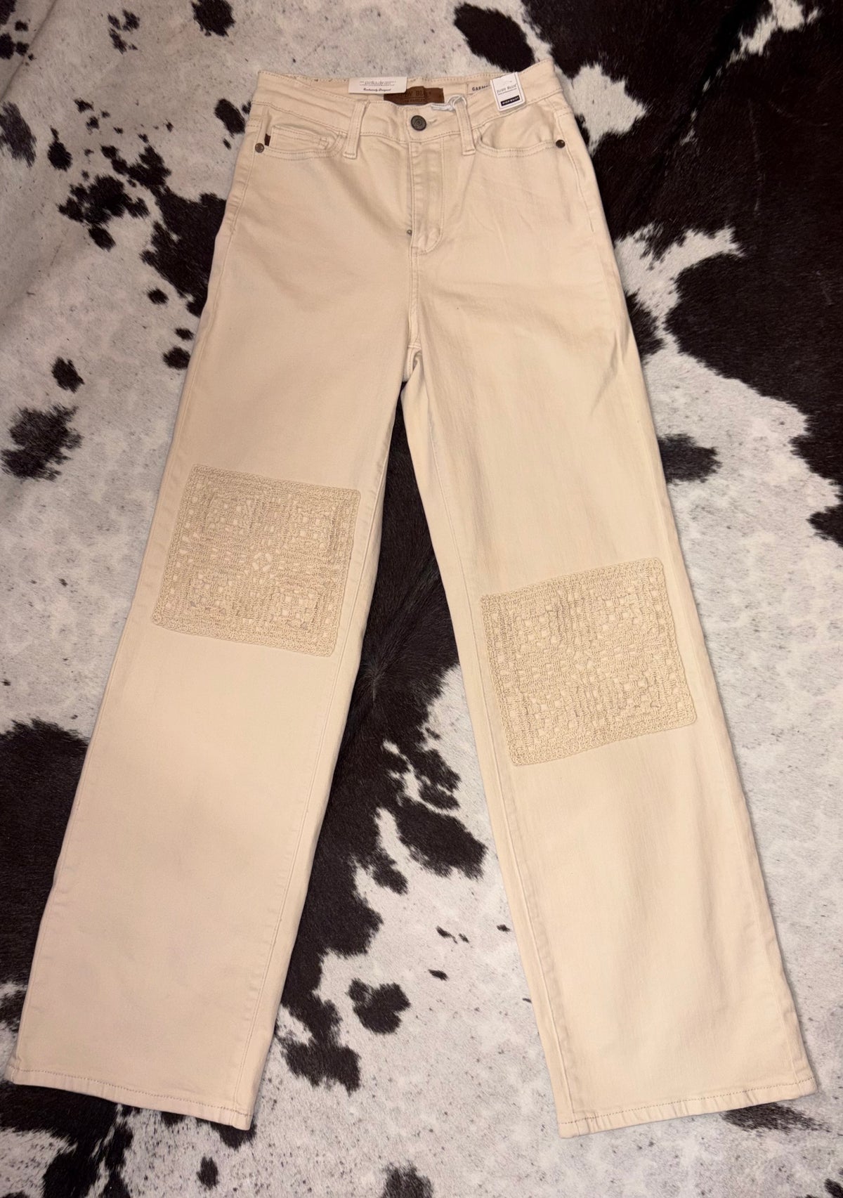 Cream Crochet Patch Jeans
