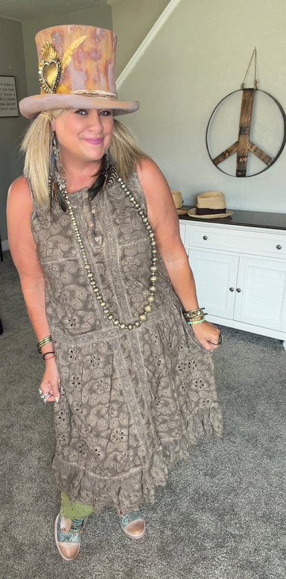 Sleeveless Eyelet Lace Slip Dress