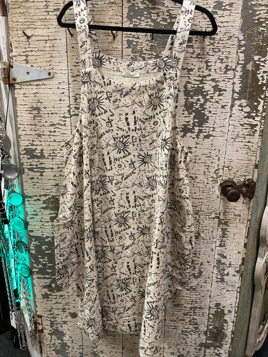 Linen Apron Dress Black and Cream