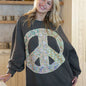 Applique Crewneck Sweatshirt - Charcoal Floral Peace Sign