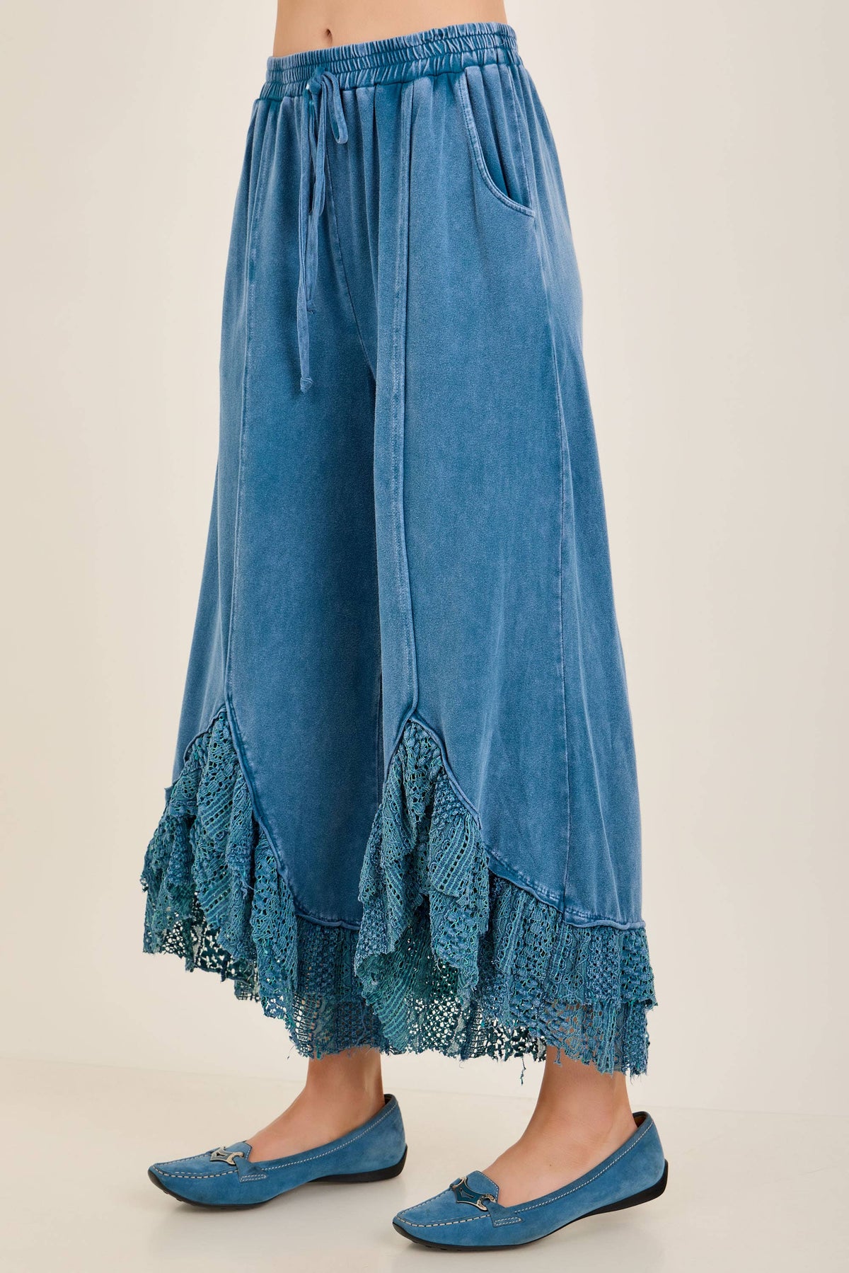 Boho Pants -Lace Ruffles Cropped