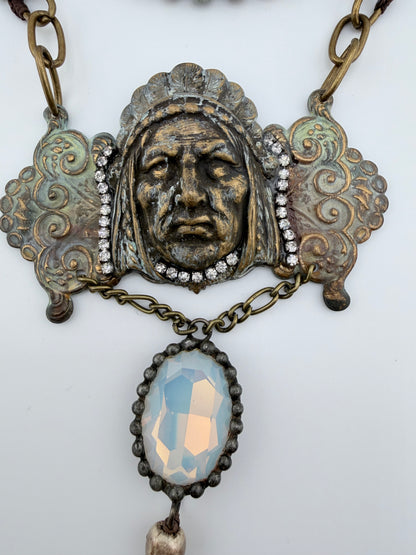 Aged Metal Chief with Tassel Necklace