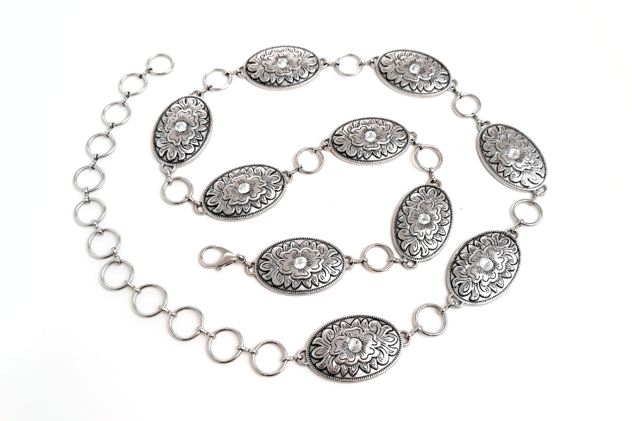 Oval Concho Belt with Rhinestone