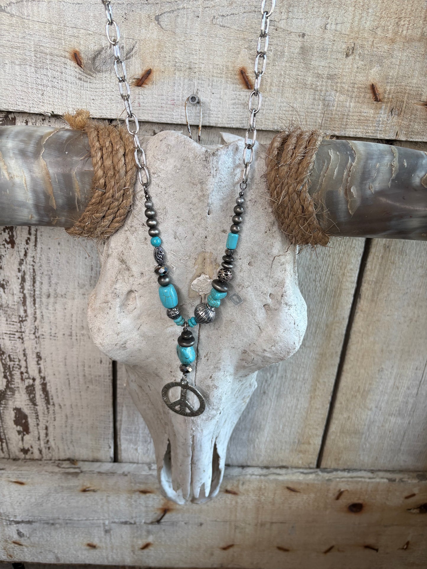 Long Chain & Beaded W/Peace Sign Pendant FINAL SALE