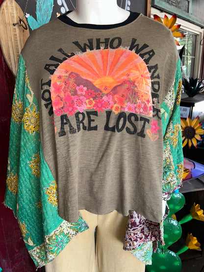 Not All Who Wonder Kantha Poncho Tee