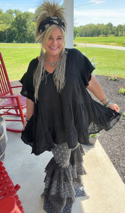 Black Polka Dot Ruffle Leggings