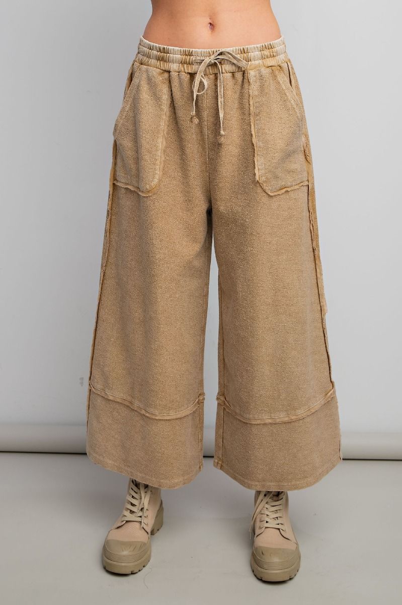 MINERAL WASHED TERRY KNIT PALAZZO PANTS