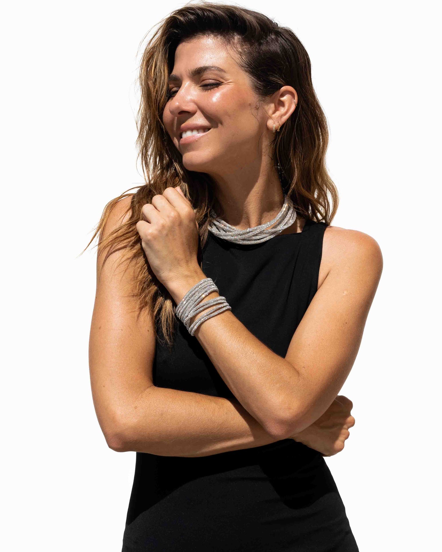 Multi Strand Cuff Bracelet - Crystal