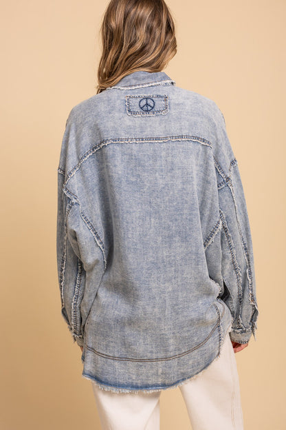 Washed Chambray Denim Button Down Shirt
