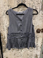 Chambray Vest with Tiered Ruffles