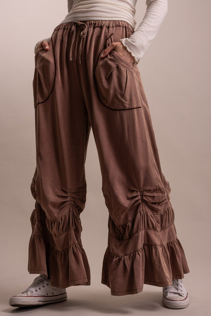 Cinched Ruffle Hem Bloomer Pants