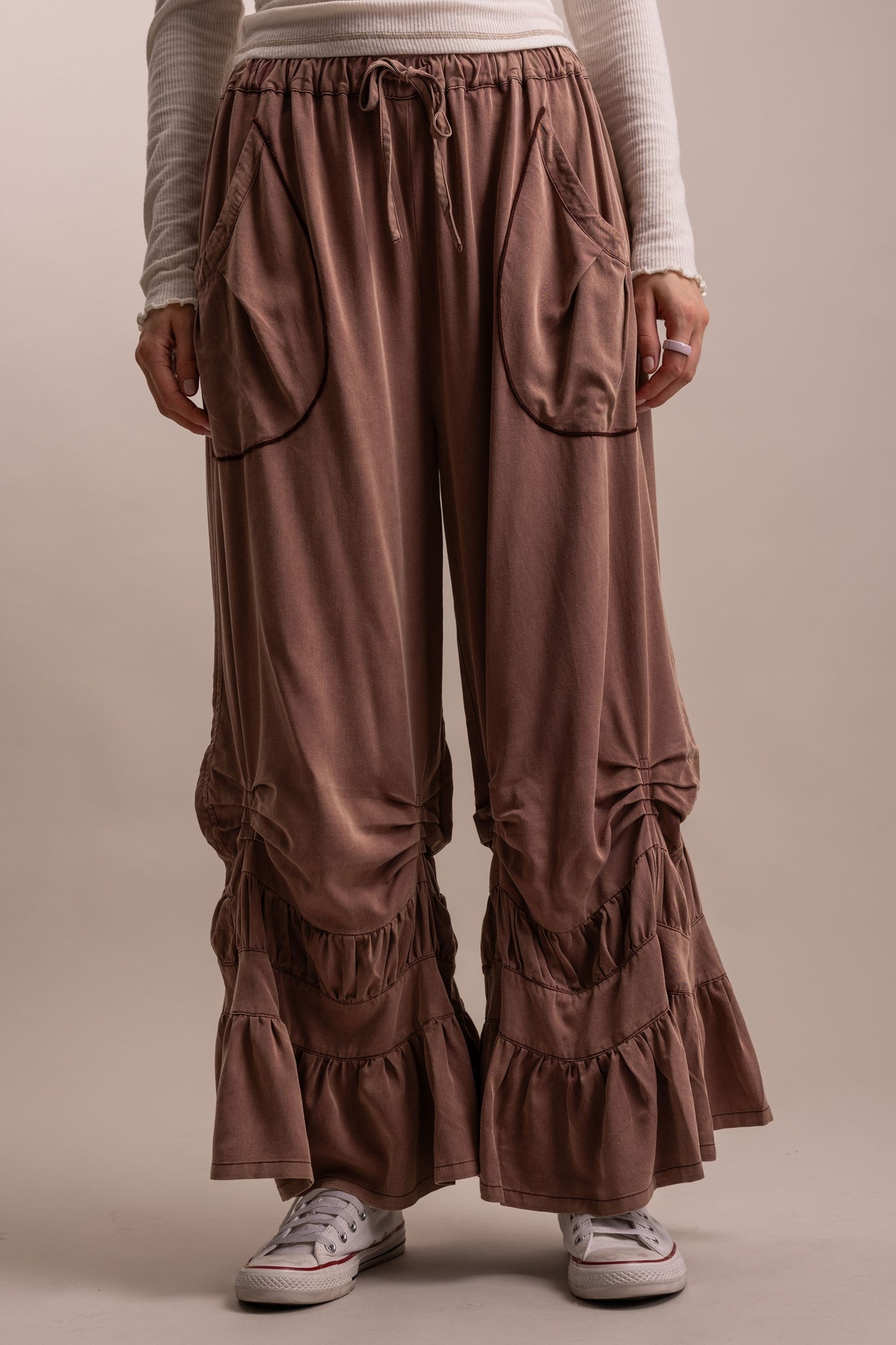 Cinched Ruffle Hem Bloomer Pants