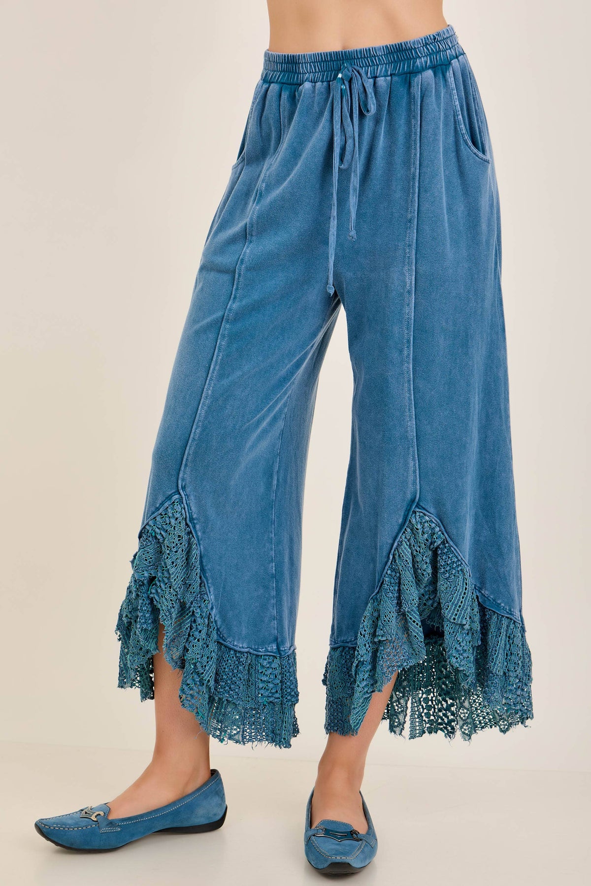 Boho Pants -Lace Ruffles Cropped