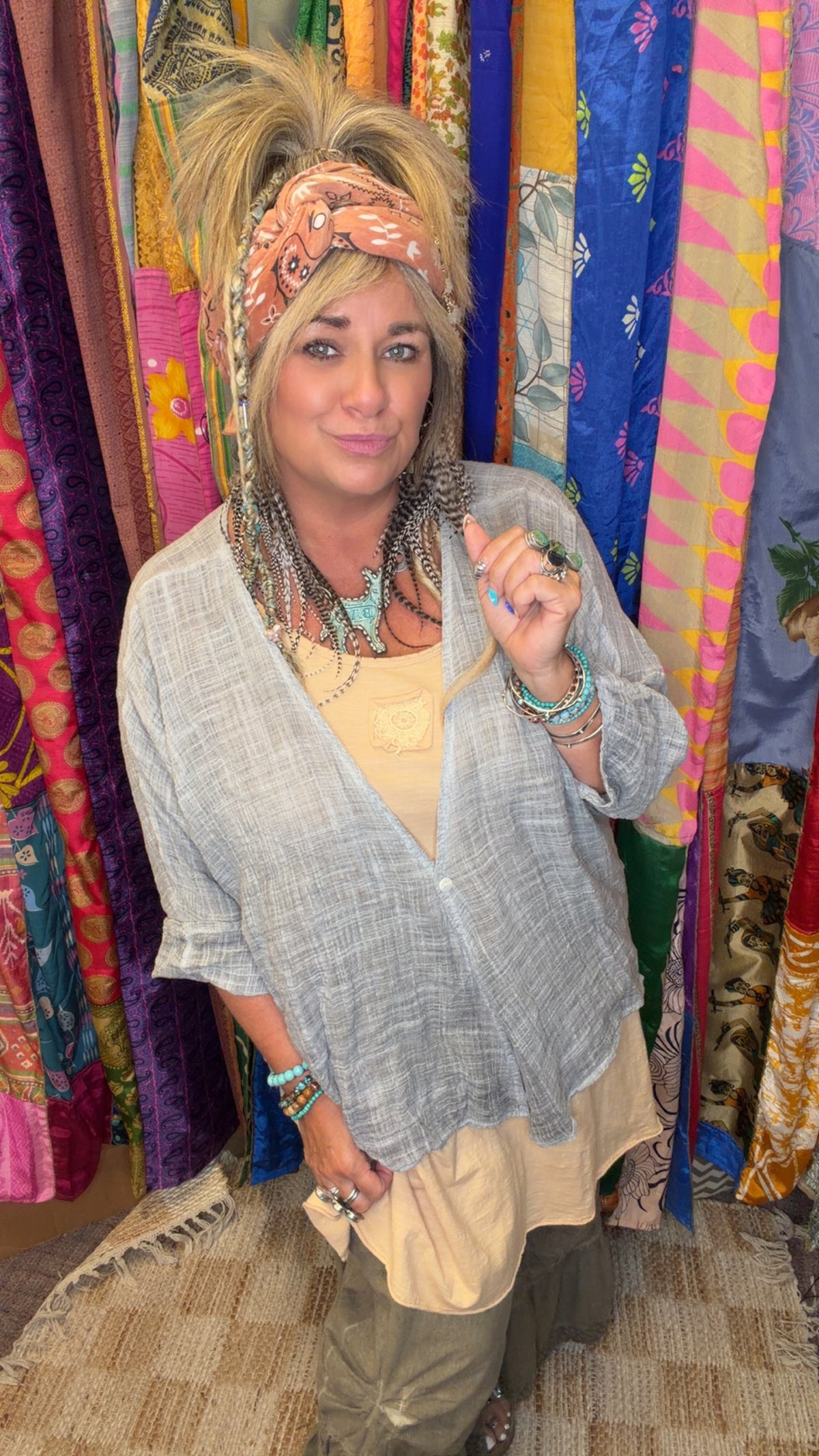 Textured Linen Button Front Top