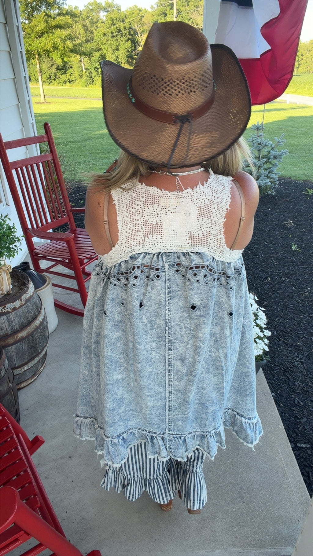Crochet Sleeveless Crafted Denim  Dress