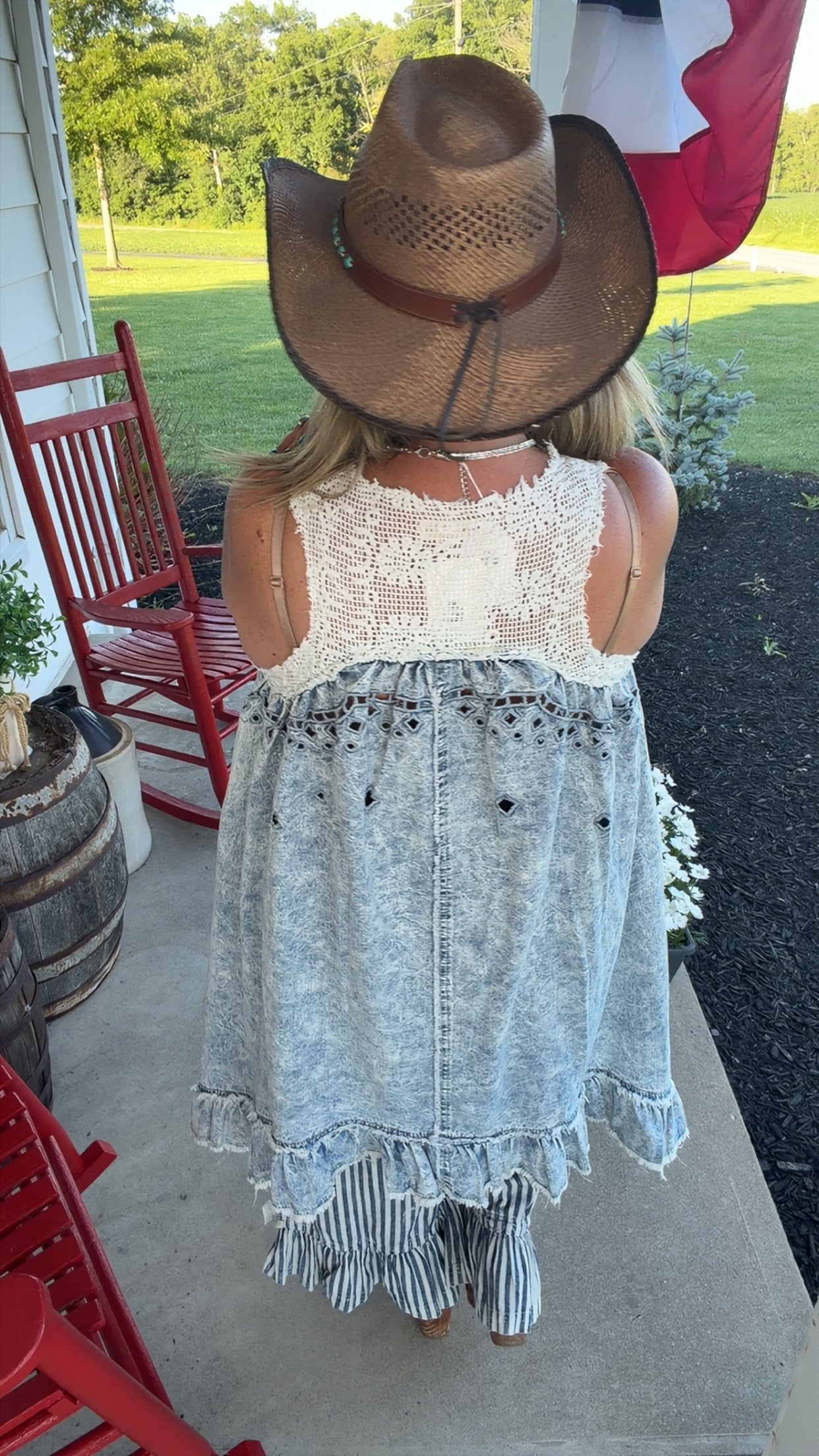Crochet Sleeveless Crafted Denim  Dress