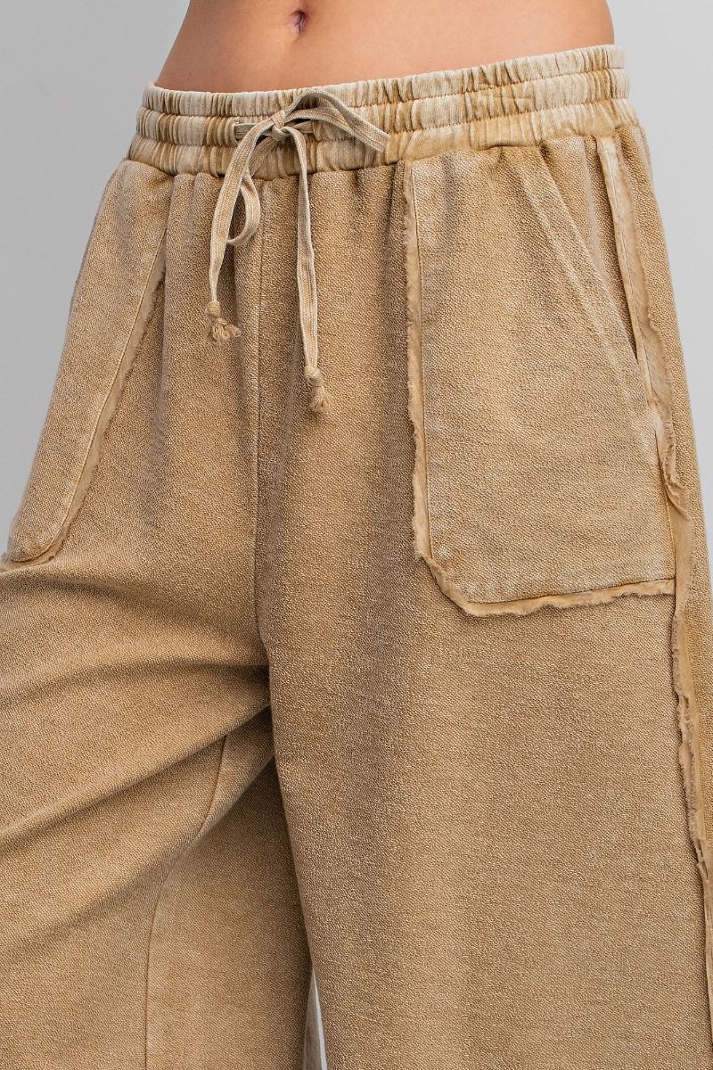 MINERAL WASHED TERRY KNIT PALAZZO PANTS