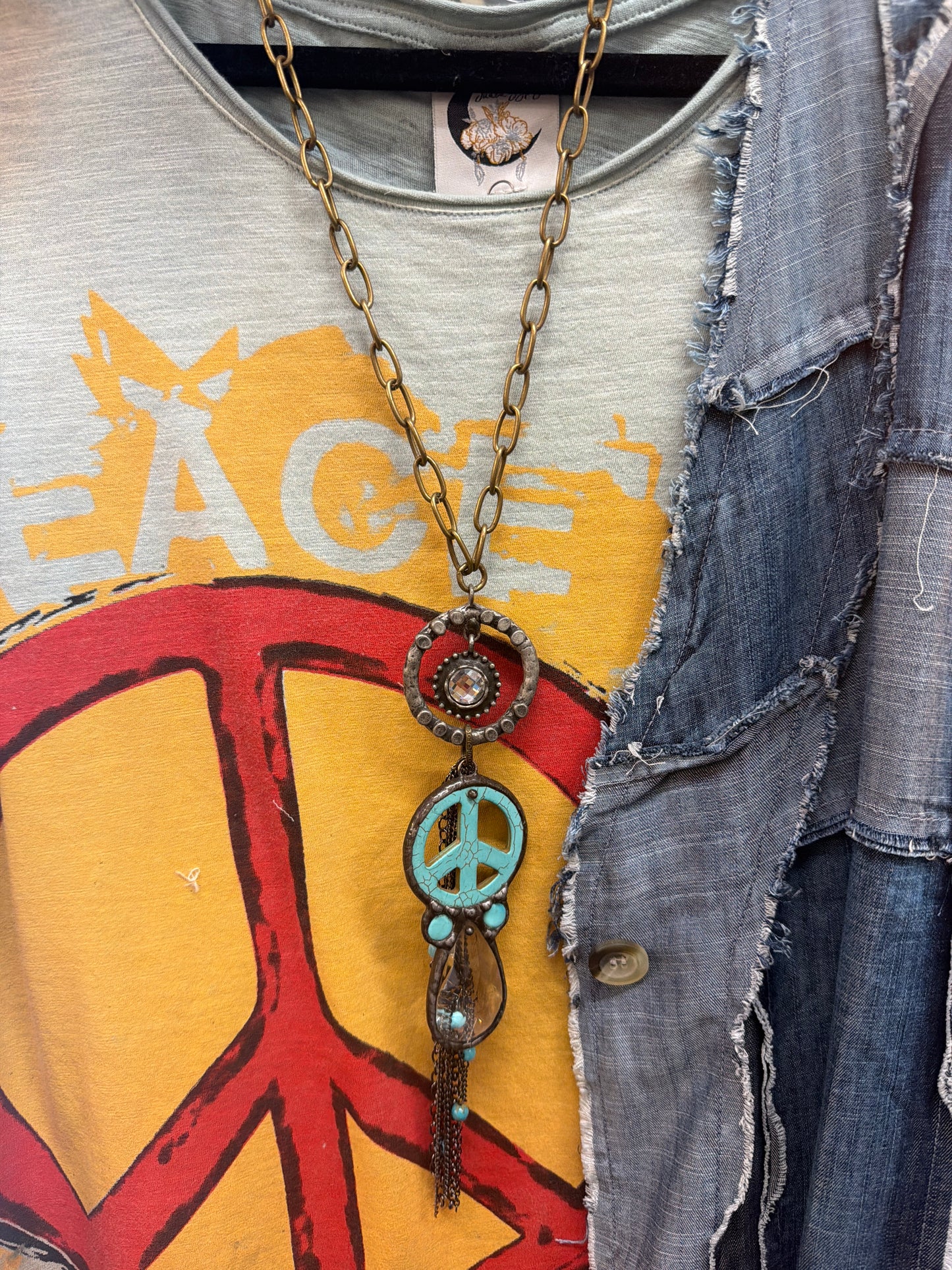 Tear Drop Crystal and Peace Necklace