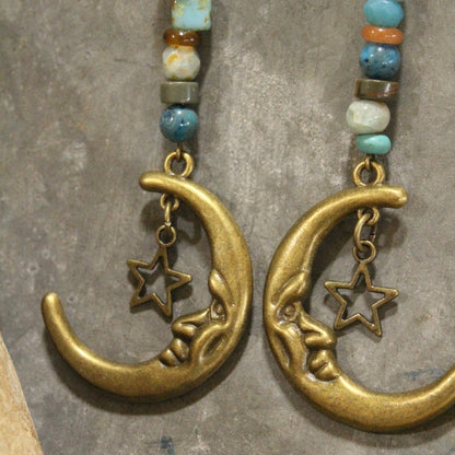 Bronze Moon & Stars Stone Earrings FINAL SALE