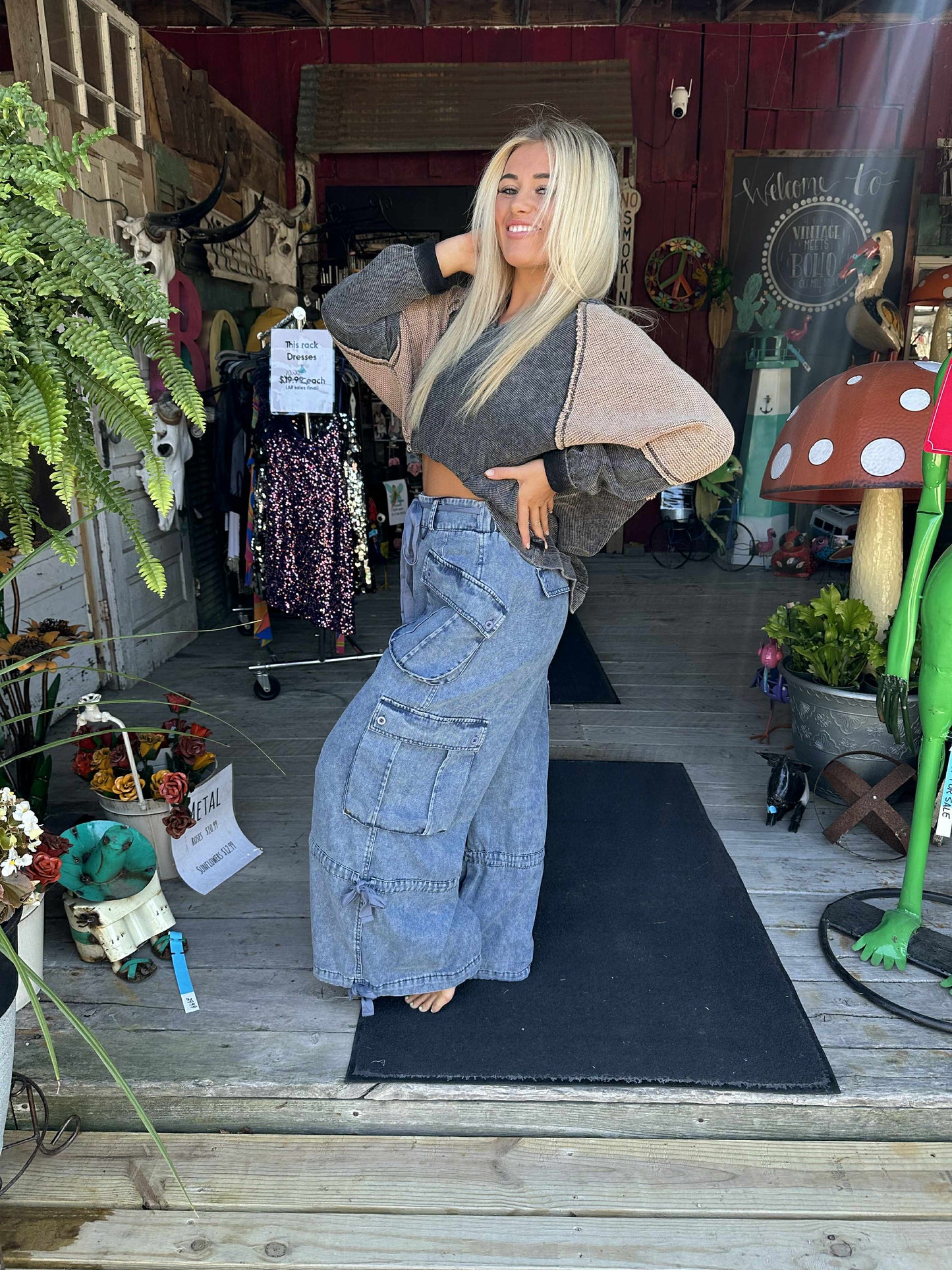 Two Tone Oversized Contrast Stitch Top