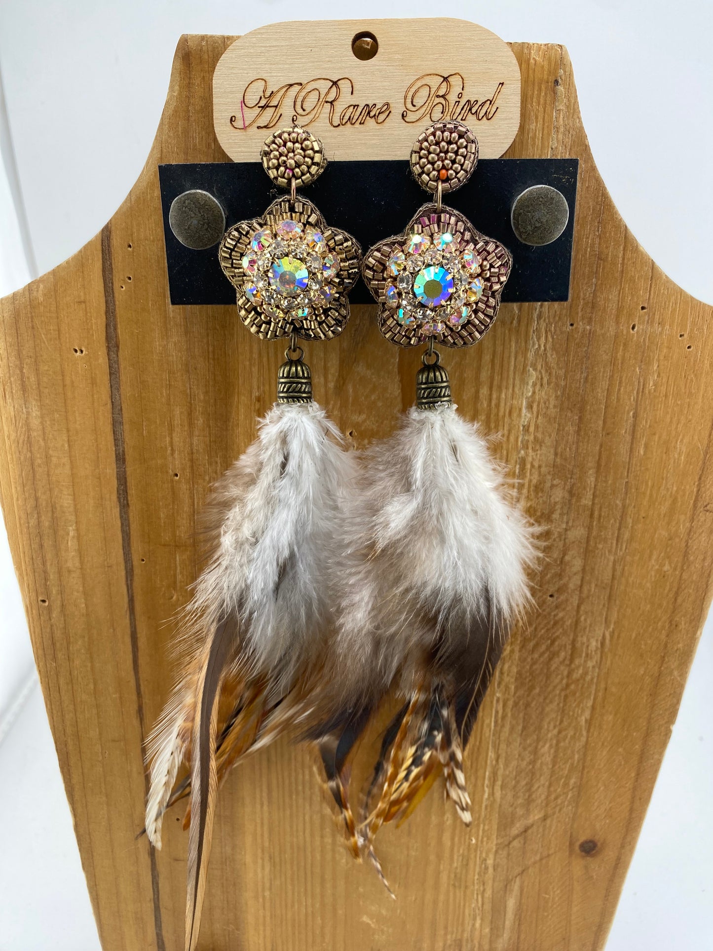 Beaded Flower Feather Earrings FINAL SALE