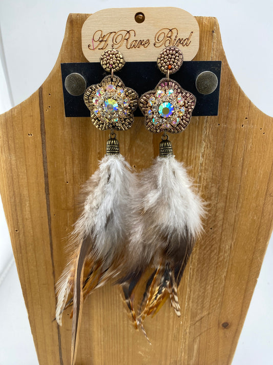 Beaded Flower Feather Earrings FINAL SALE
