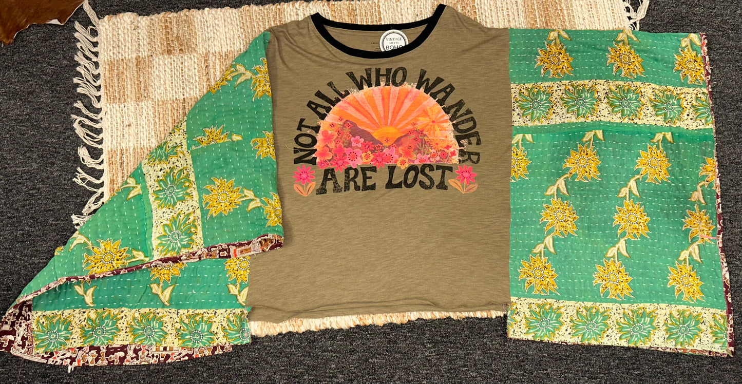 Not All Who Wonder Kantha Poncho Tee
