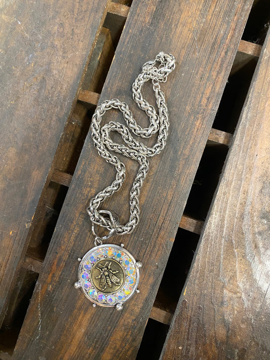 Bee Coin with crystal Necklace