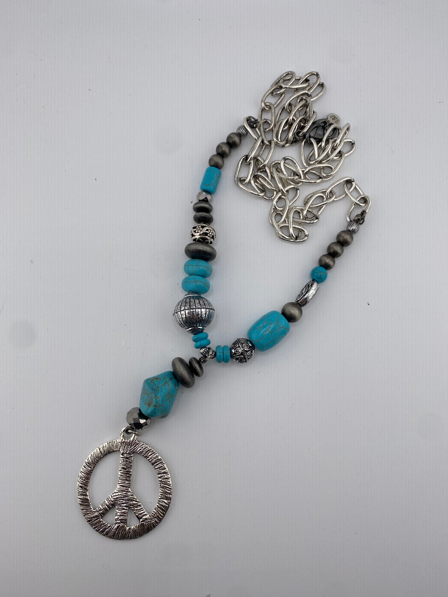 Long Chain & Beaded W/Peace Sign Pendant FINAL SALE