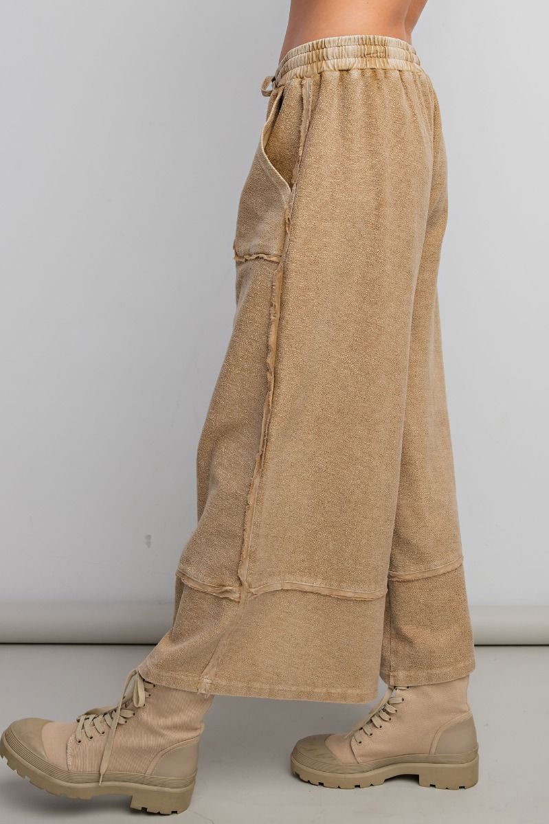 MINERAL WASHED TERRY KNIT PALAZZO PANTS