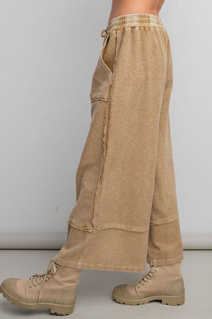 MINERAL WASHED TERRY KNIT PALAZZO PANTS