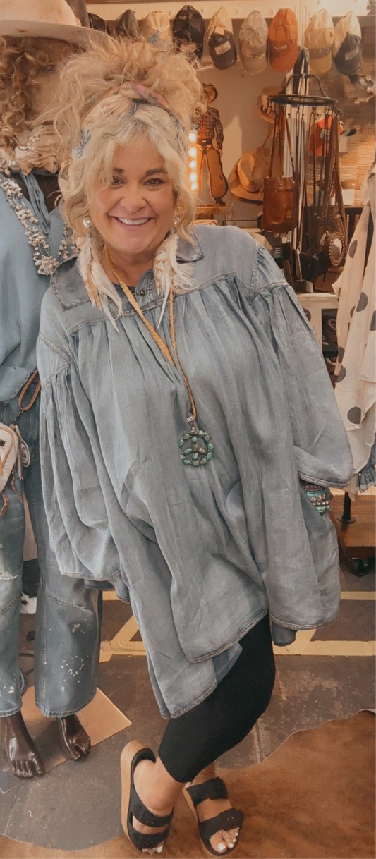 Pleated Together Tunic -Chambray
