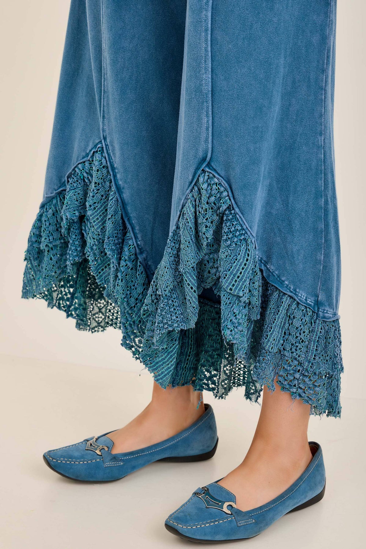 Boho Pants -Lace Ruffles Cropped